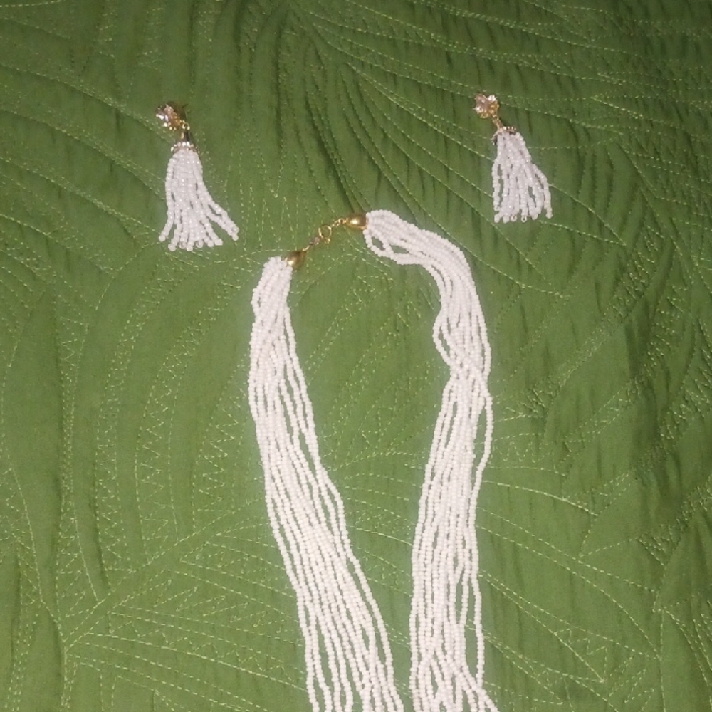 New Without Tags Elegant White Beaded Necklace and Earring Set